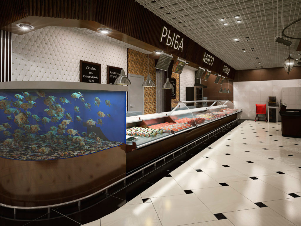 Дизайн рыбного отдела магазина продуктов